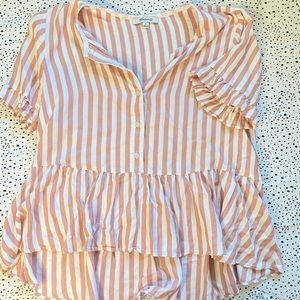 Madewell Pink/White Striped Peplum